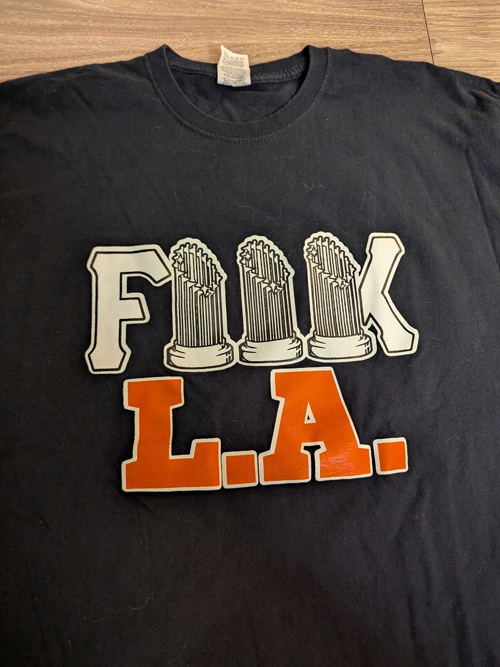 Vintage SF Giants MLB Black Tee with White and Orange Graphic "F--- L.A." 2XL